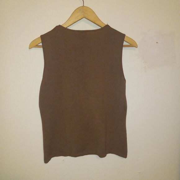 Colour Works Brown Tank-Medium-100% Silk-Sequined Yoke-3D Ribbon Floral - Picture 5 of 8